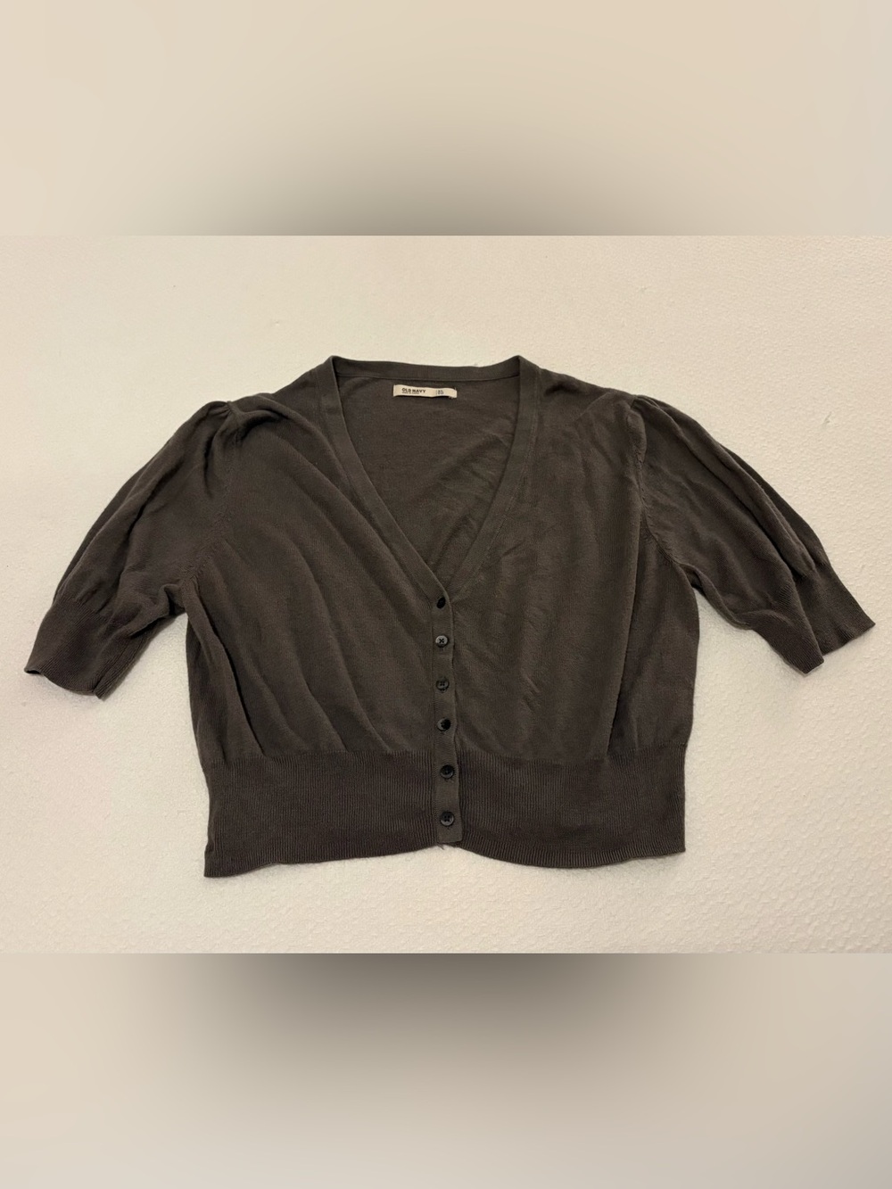 Old Navy Cardigan Cropped Short puffy Sleeve V-Neck Button Up SIZE XL gray